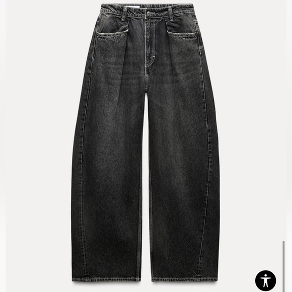 ZARA jeans Women’s 4/W26 TRF Waisted Relaxed Wide Leg Darts Denim Black 8727/210 - Picture 4 of 12